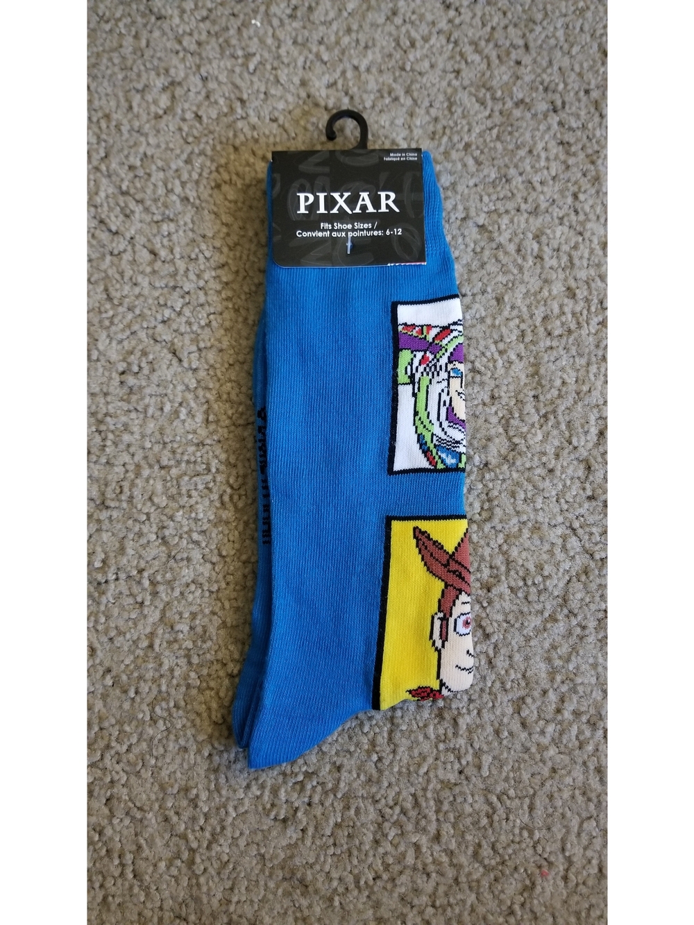 Pixar Men's Crew Socks in Bright Blue with Toy Story Panels
